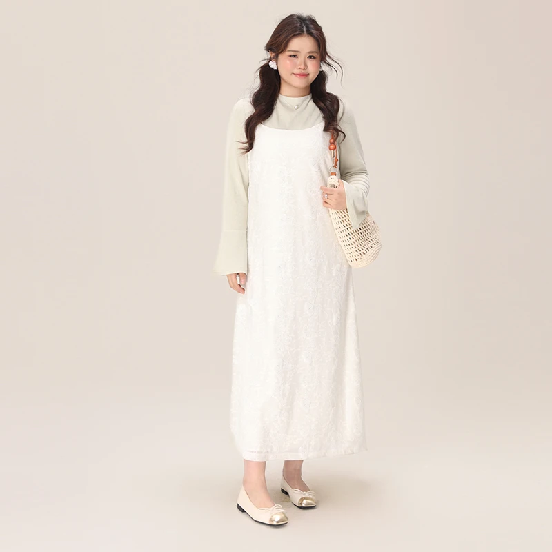 【花蝶游园】大头婷微胖定制2025春季立体蝴蝶吊带连衣裙长款