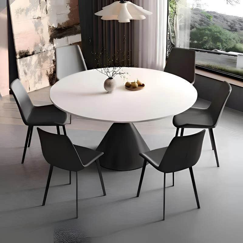 2025新款意式简约岩板餐桌圆桌带转盘家用小户型餐厅轻奢简约饭桌