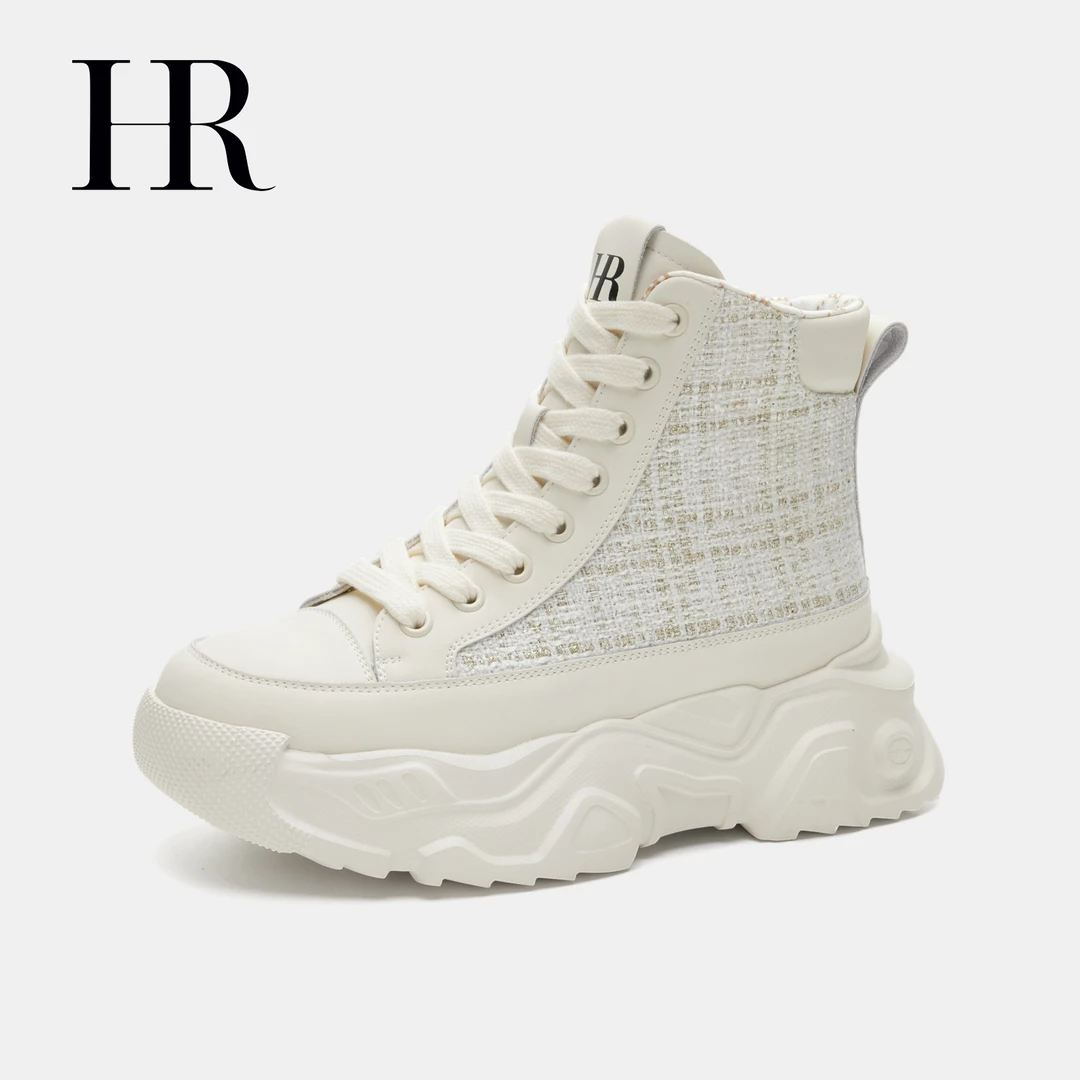 HR/赫莲娜高帮鞋女厚底2025新款百搭小香风潮流休闲运动老爹板鞋