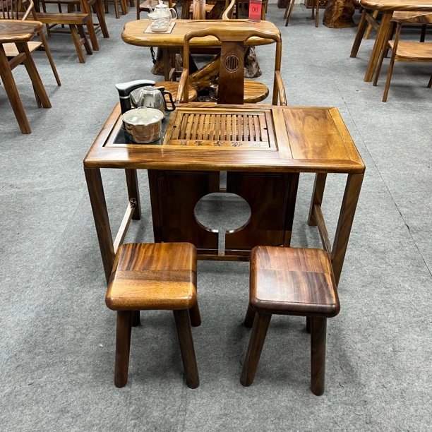 胡桃木阳台茶桌组合家用客厅小户型茶桌原木风茶台新中式茶桌椅