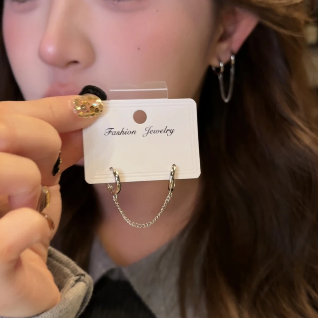 铜合金耳饰 双耳洞圆环耳环气质个性百搭耳链耳饰品新