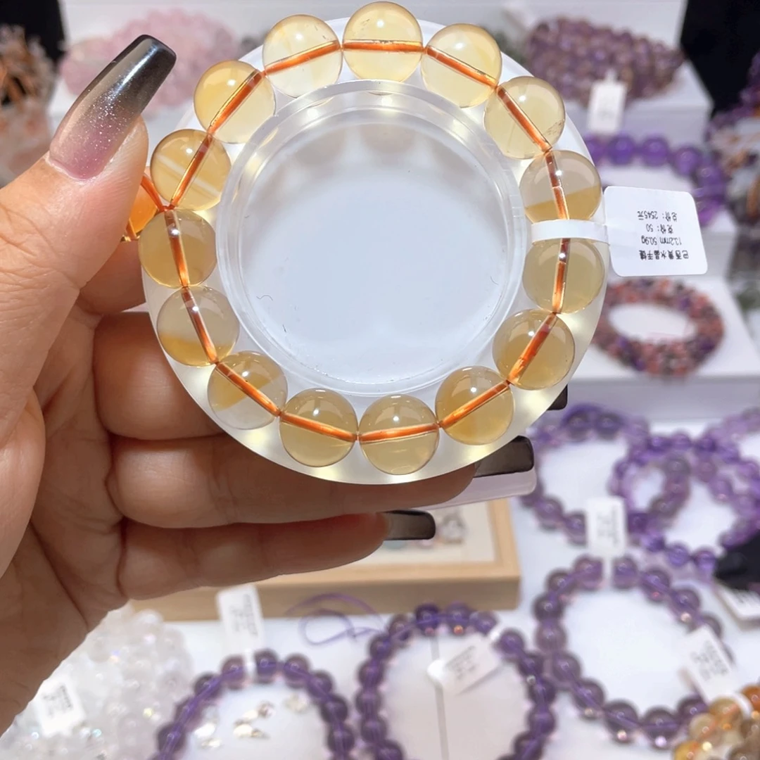 水晶手链未镶嵌天然黄水晶手链13.2mm