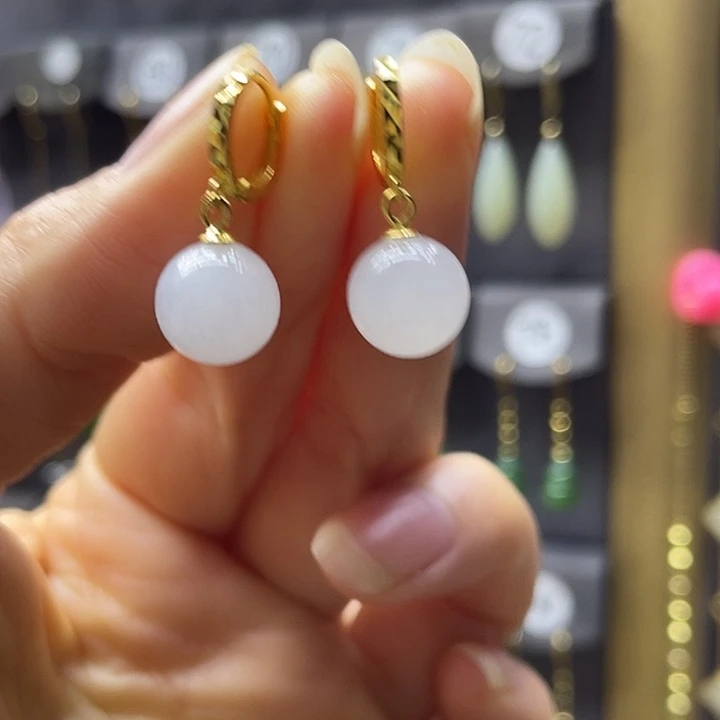 和田玉银S925镶嵌耳饰