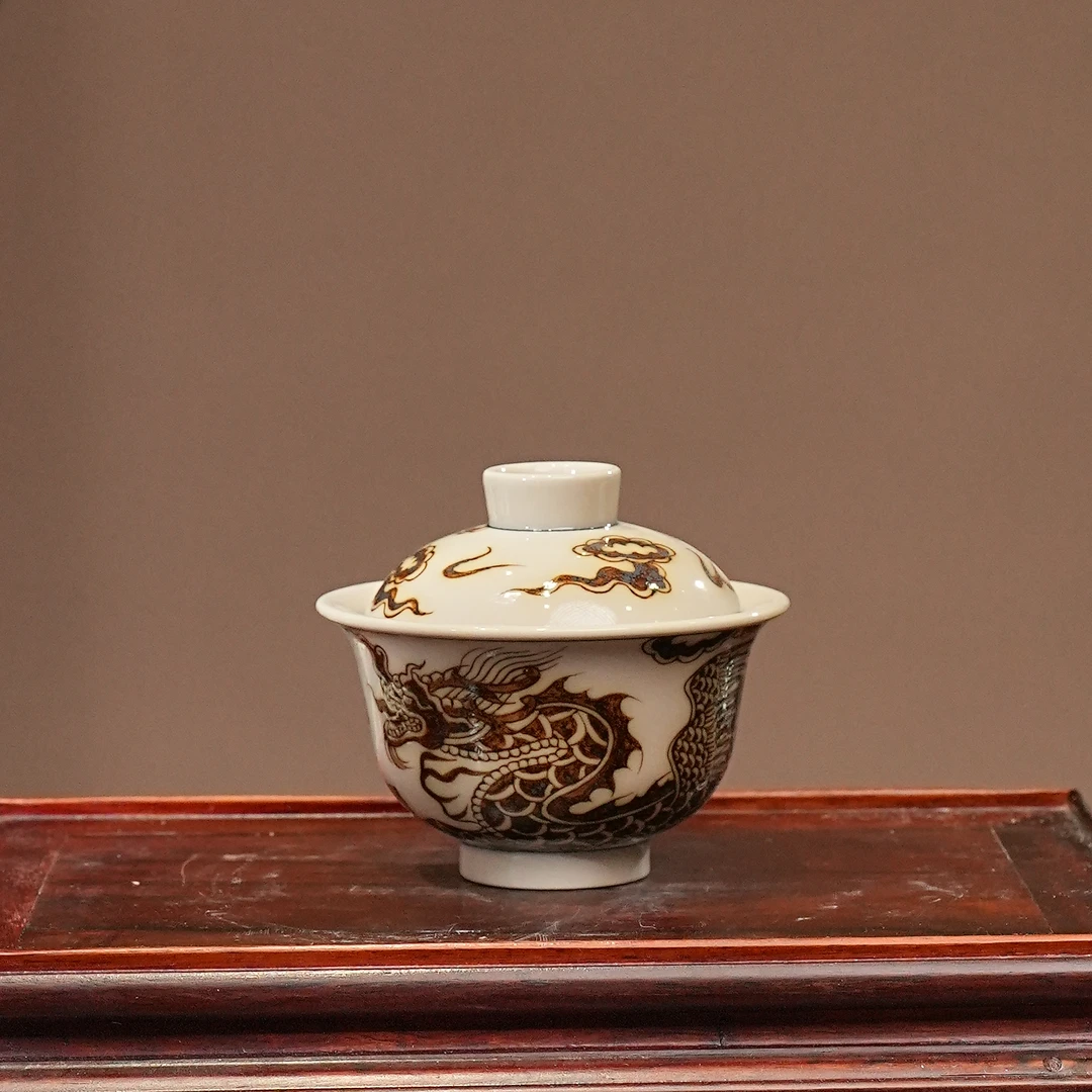 渐升堂釉里金翼龙盖碗景德镇茶杯茶室男女泡茶必备用品网红茶器