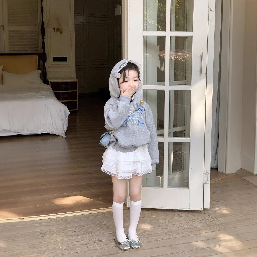 大橙子Studio女童2025秋款甜妹蝴蝶结连帽卫衣时髦半裙卫衣套装