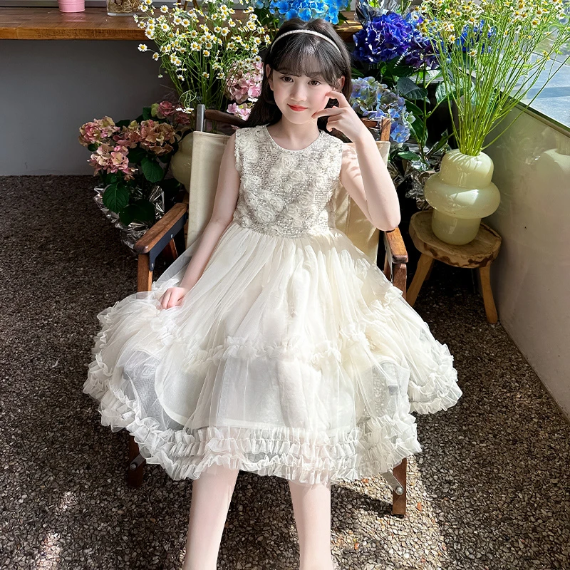 女童连衣裙夏装2025新款儿童公主裙女孩夏季重工网纱蓬蓬裙子超仙