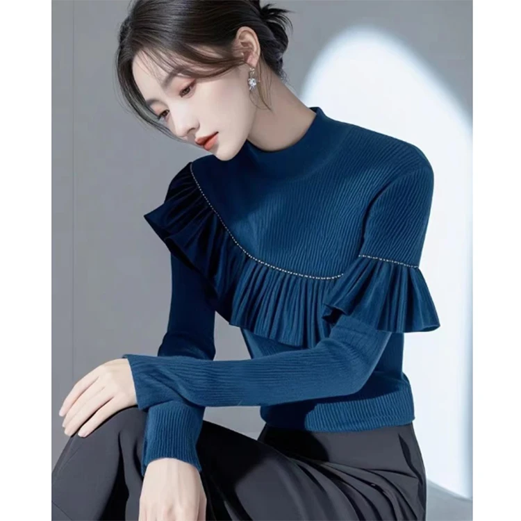 小众设计感气质荷叶边毛针织衫女装2025秋冬新款时髦修身名媛上衣