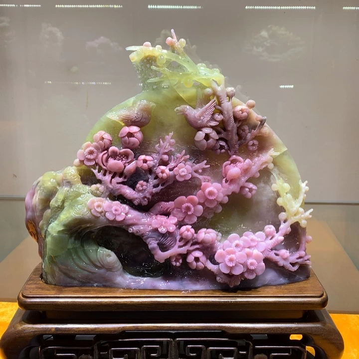 石材家居摆件梅开五福