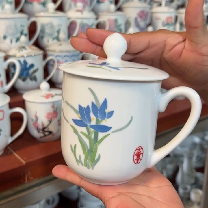 醴陵高温老厂瓷手工手绘办公杯