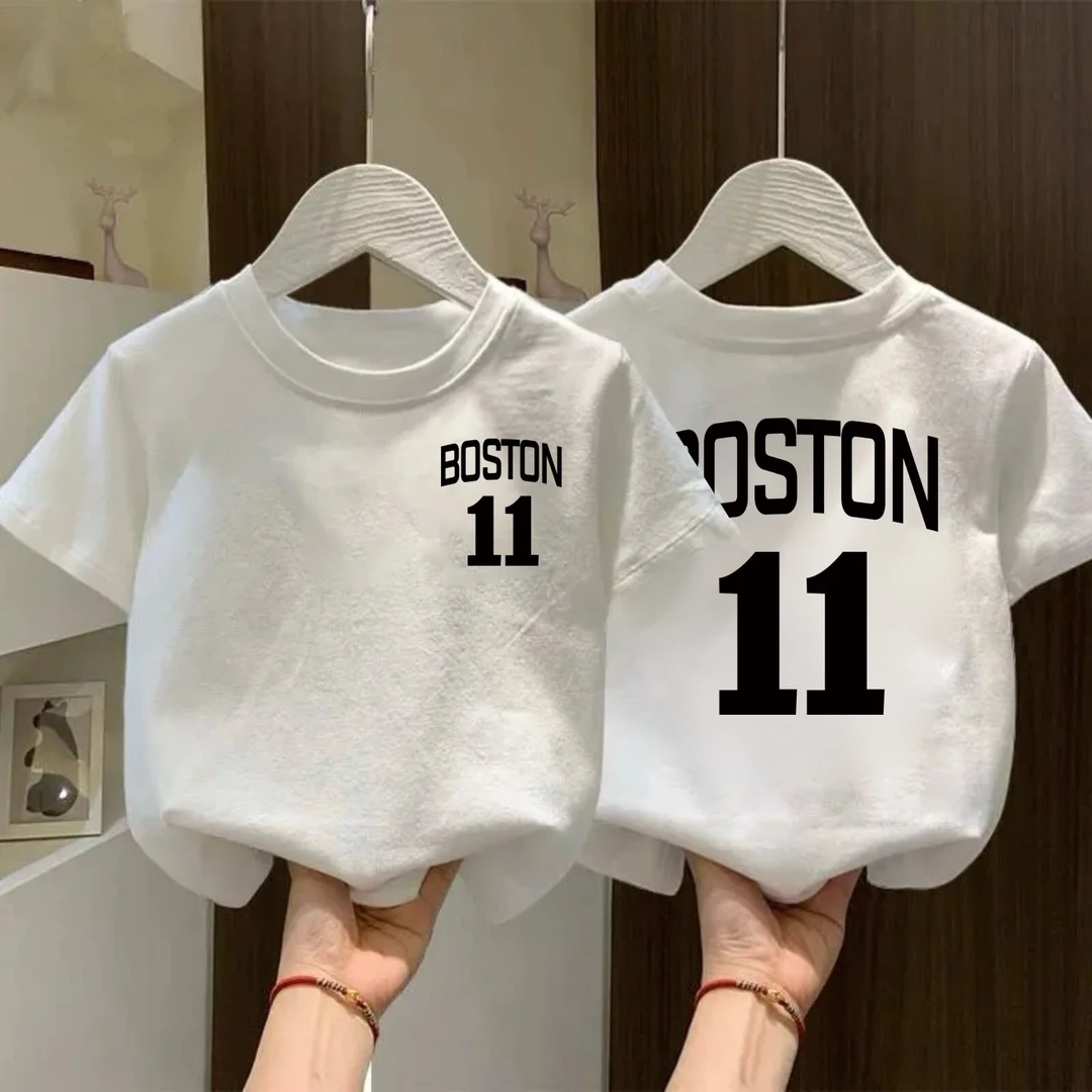 纯棉男童女童纯色宽松透气短袖圆领中小儿童卡通印花T恤衫童装夏