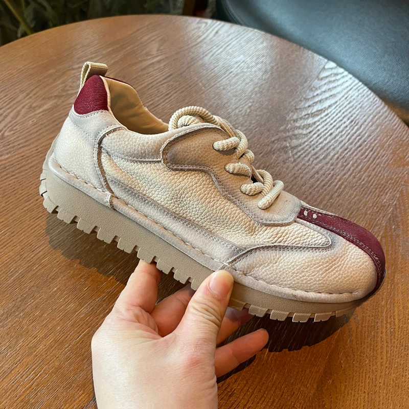 头层牛皮休闲鞋女2025春季新款真皮透气舒适复古百搭运动低帮单鞋
