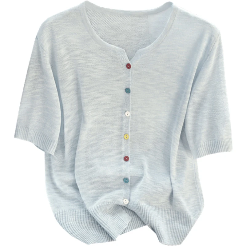 丝柏舍2025夏季新款女装时尚休闲短袖小清新简约针织衫S52X4638Z