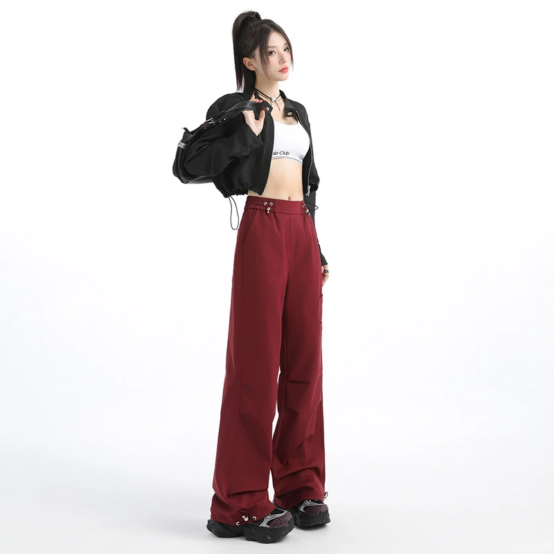 直筒工装裤女2025新款春秋小个子美式高腰显瘦宽松百搭阔腿休闲裤