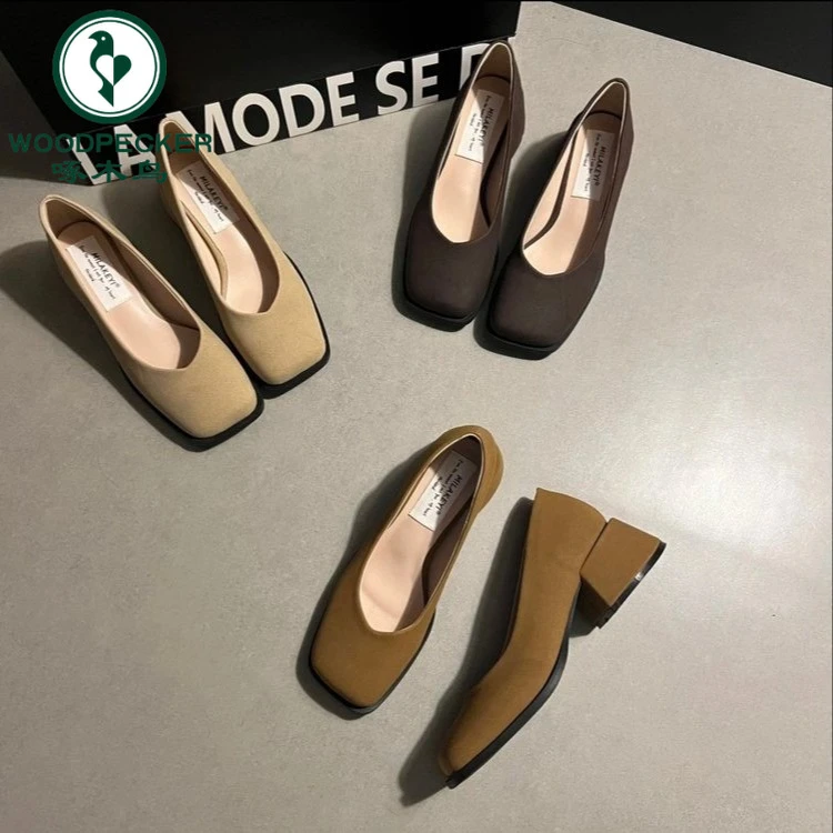 啄木鸟2025秋季新款方头玛丽珍鞋爆款时尚百搭气质不累脚马蹄跟鞋