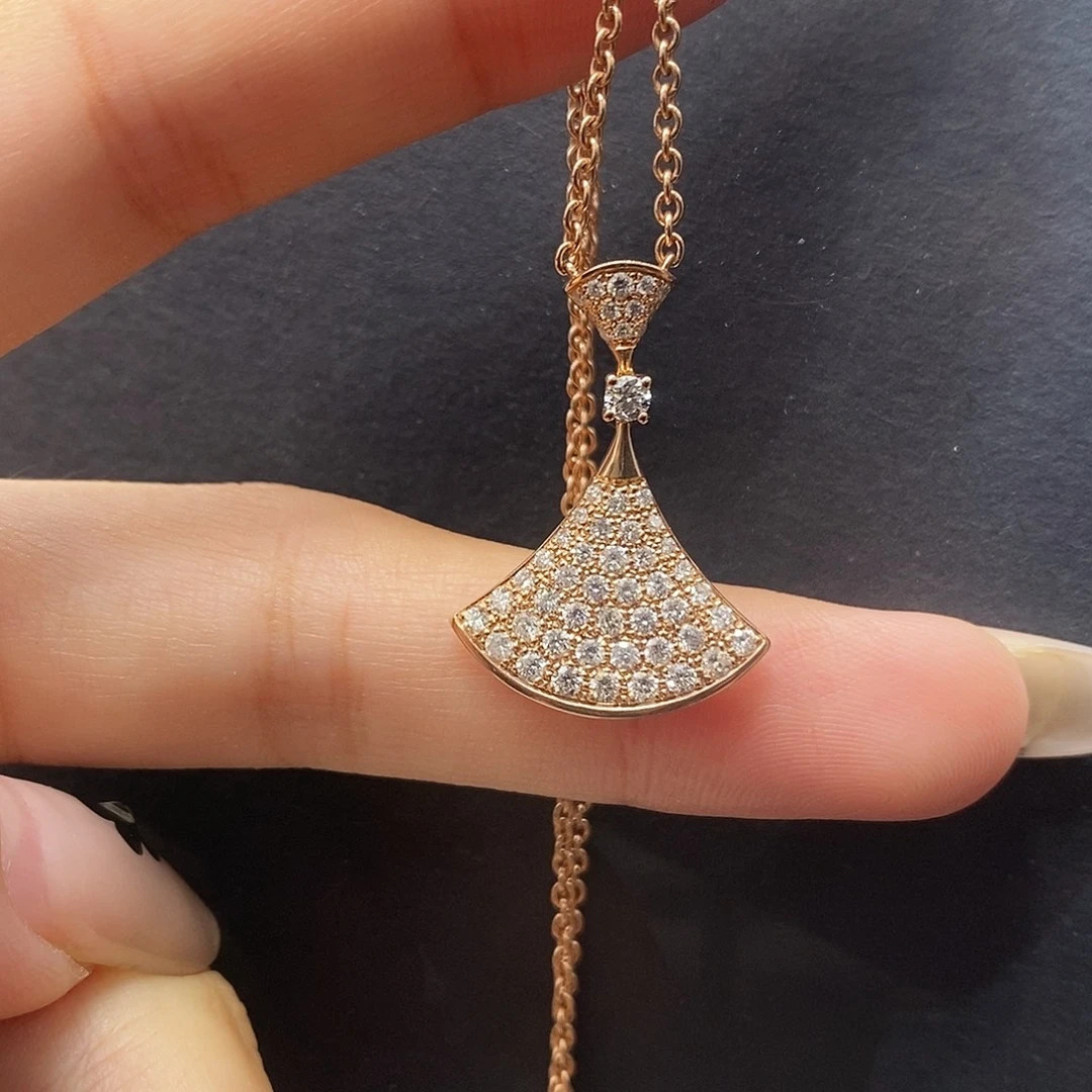 18K金镶嵌钻石颈饰大裙子满钻项链k玫