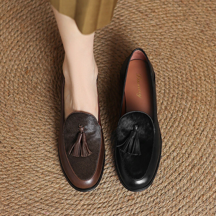 乐福鞋（豆豆鞋）2024年秋季复古风平底拼色纯色