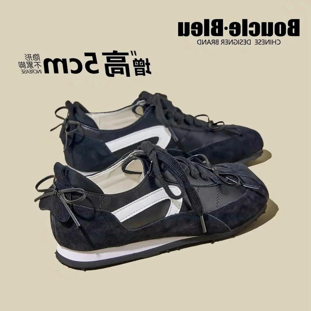 香港&CUFK2025夏季新款隐形内增高5CM厚底透气复古德训鞋女百搭休