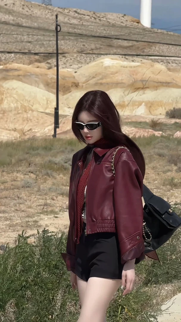 皮衣外套女款爆款2025新款高级感时尚气质百搭红色复古设计感上衣