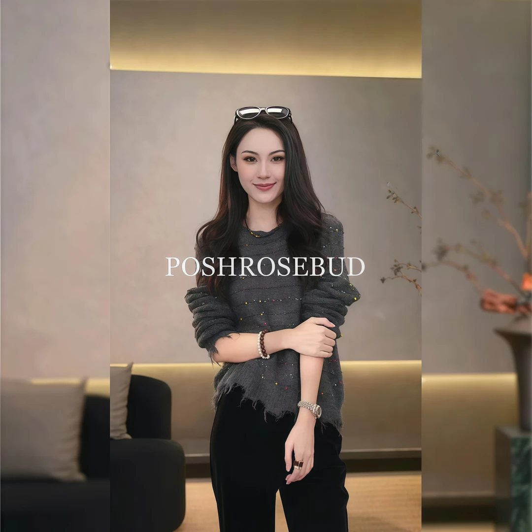 POSHROSEBUD【色彩幻镜】羊毛马海毛亮片宽松气质女装针织衫-89618