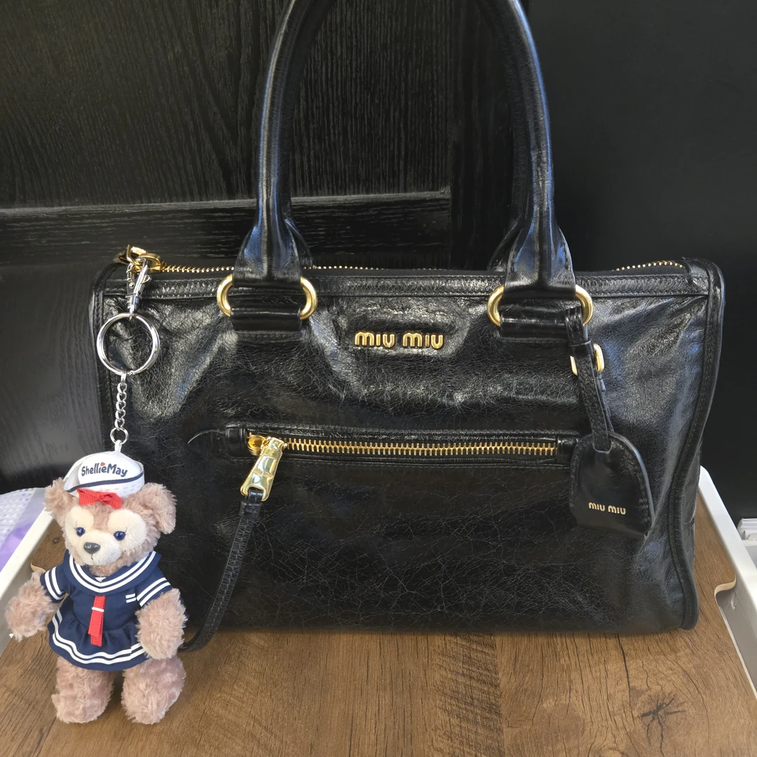 99新 MIU MIU/缪缪 黑金缪缪波士顿手提单肩斜挎包