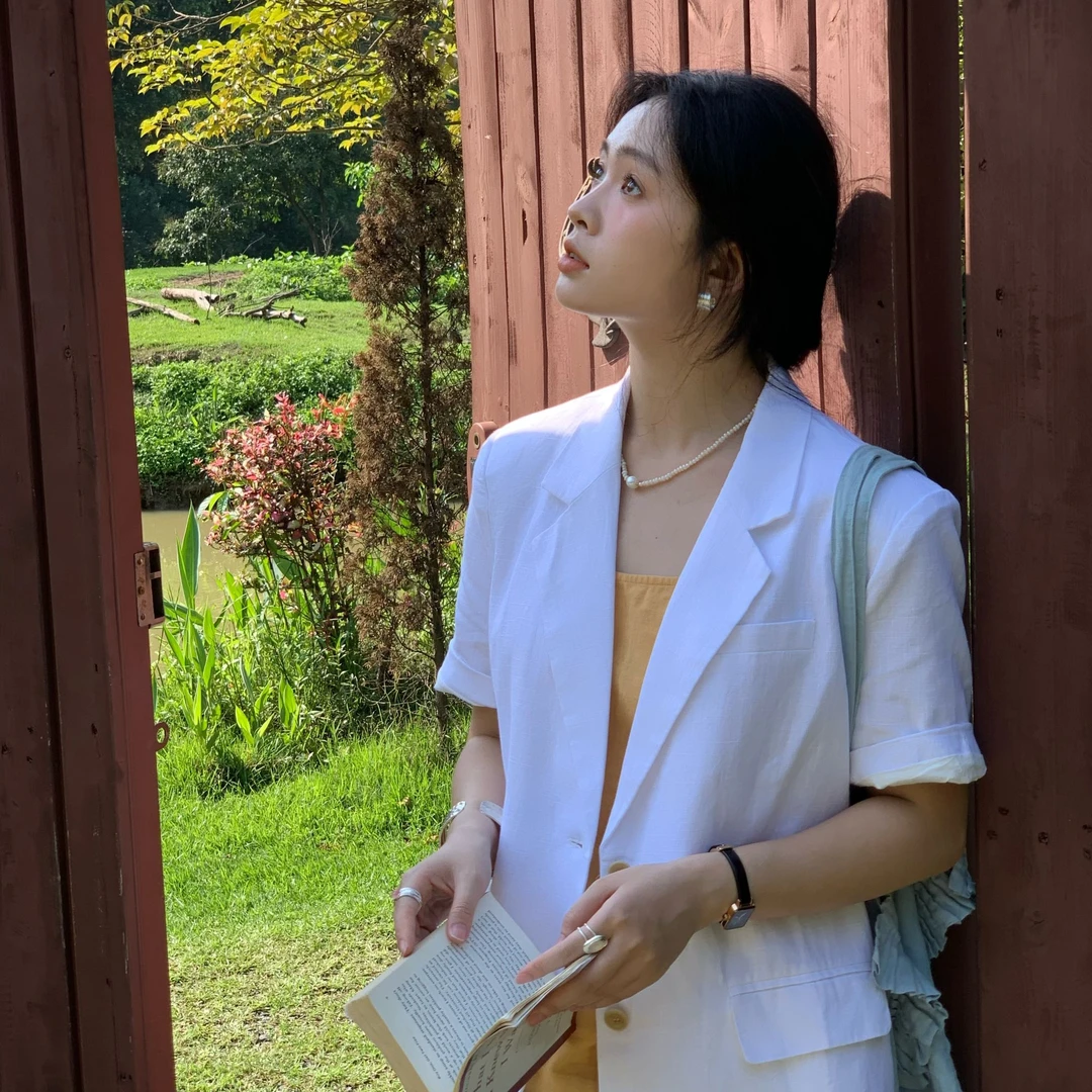 秋屿moment 宽松通勤百搭系扣短袖衬衫