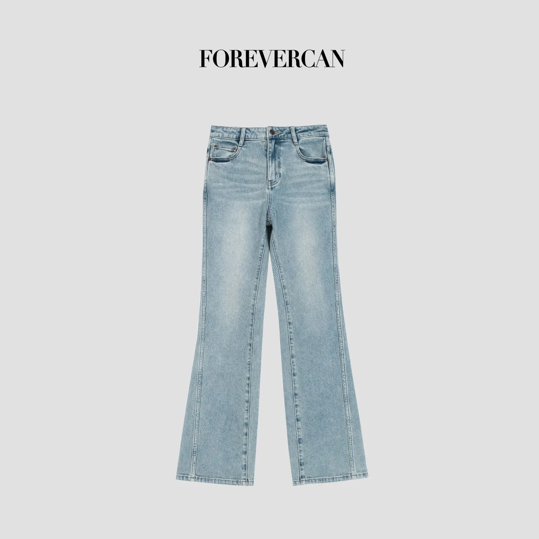 FOREVERCAN“长腿定律”复古做旧洗水百搭微喇叭牛仔裤SP19325