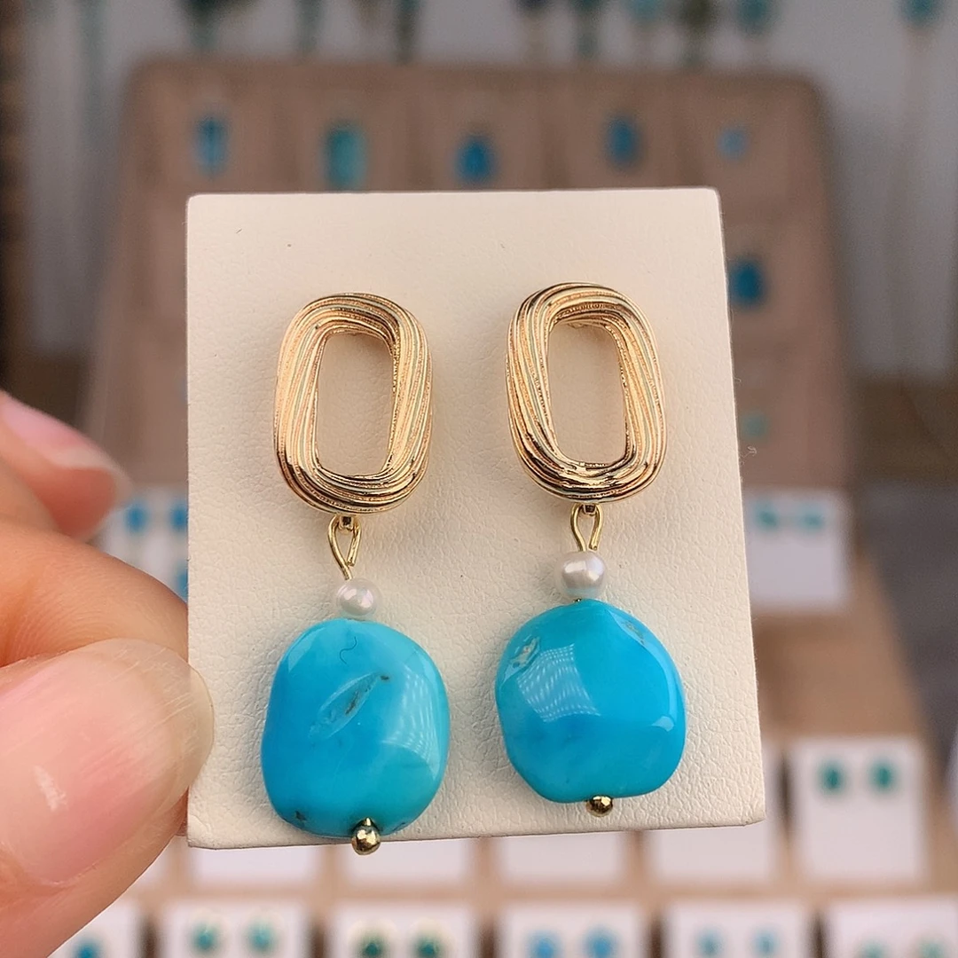 绿松石未镶嵌耳饰