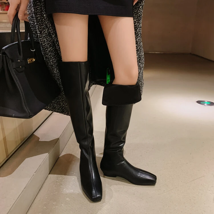 【牛皮】跟高2.5cm女靴高筒靴骑士过膝小个子增高靴子长筒时装靴