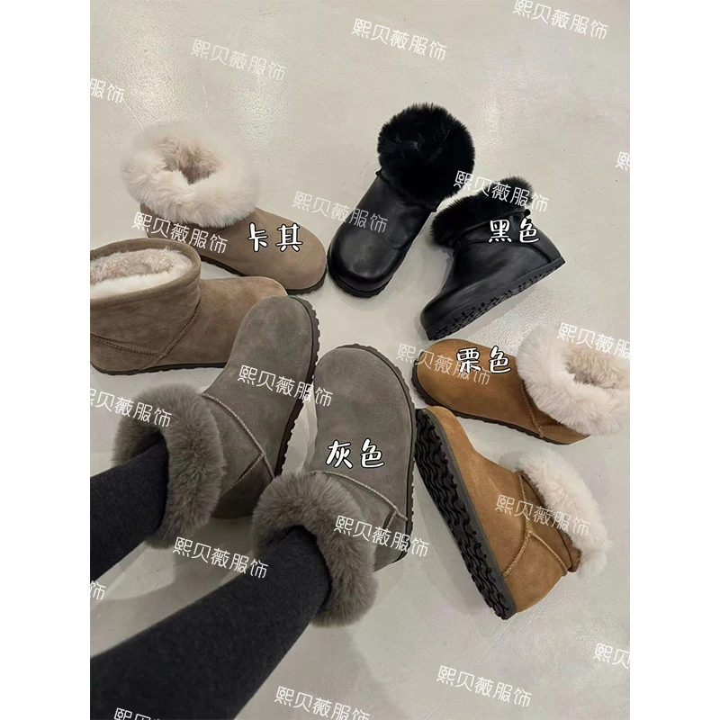 熙贝薇5 头层牛皮+内里兔毛加绒加厚冬季新款保暖勃肯棉靴 G5633