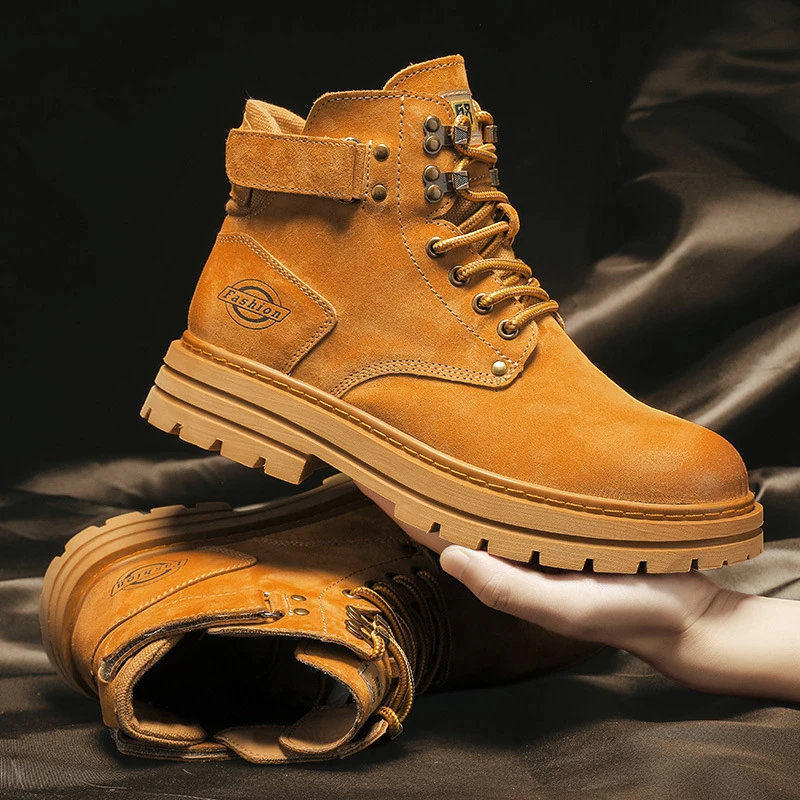 马丁靴大黄靴男士真皮厚底秋冬季加绒休闲踢不坏防水