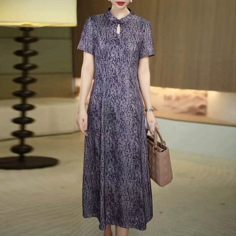 冰丝缎连衣裙2025夏季新款时尚改良旗袍气质显瘦民国风新中式裙子