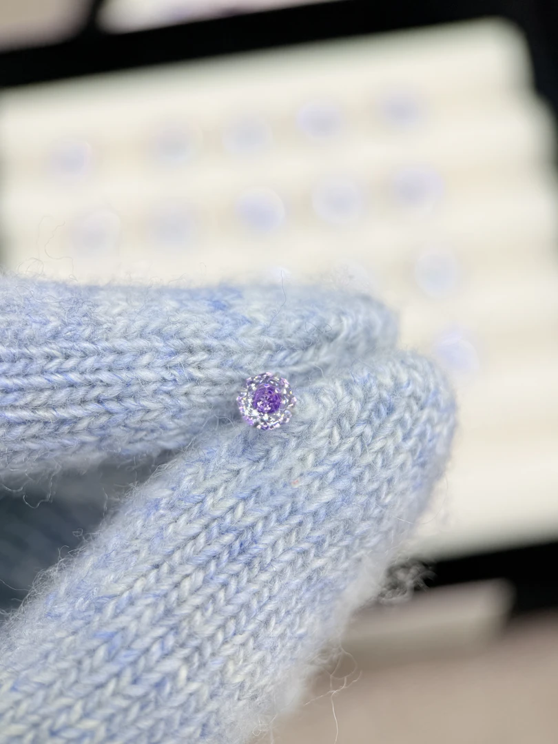 钛钢锆石耳饰 A758 双色玫瑰切锆石5mm精致耳骨钉耳钉