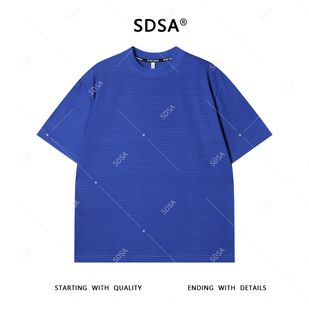 夏季高级感新款男士潮牌美式撞色条纹圆领短袖T恤宽松潮流上衣