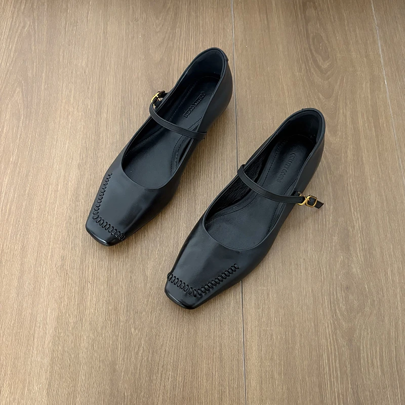 栖屿森~文艺复古浅口通勤单鞋女内增高方头女鞋玛丽珍鞋小皮鞋
