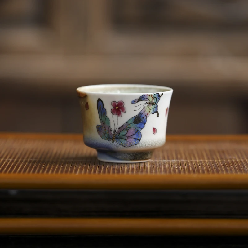 斋居 蝴蝶翩翩杯(画片器型随机发一个)（蕉白S0470）