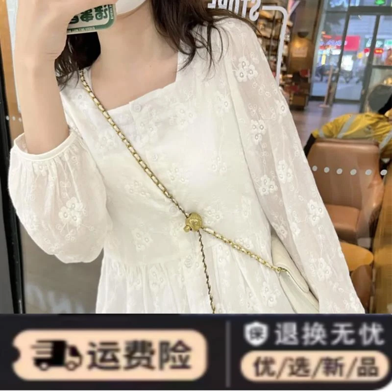 高级感蕾丝收腰上衣宽松雪纺衬衫女别致漂亮洋派遮肚子裙摆小衫秋