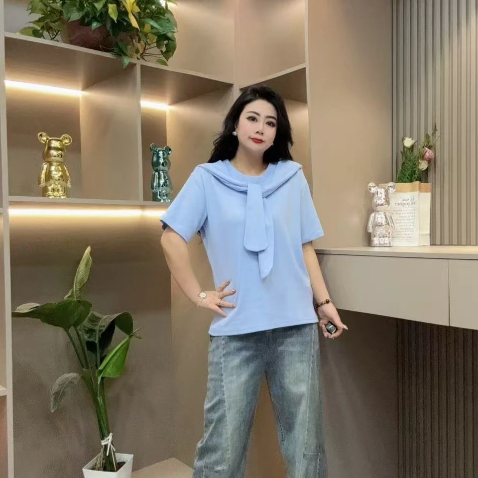 春季洋气半袖-雨 25102 时尚潮流欧货洋气领显瘦胖MM大码女装新款