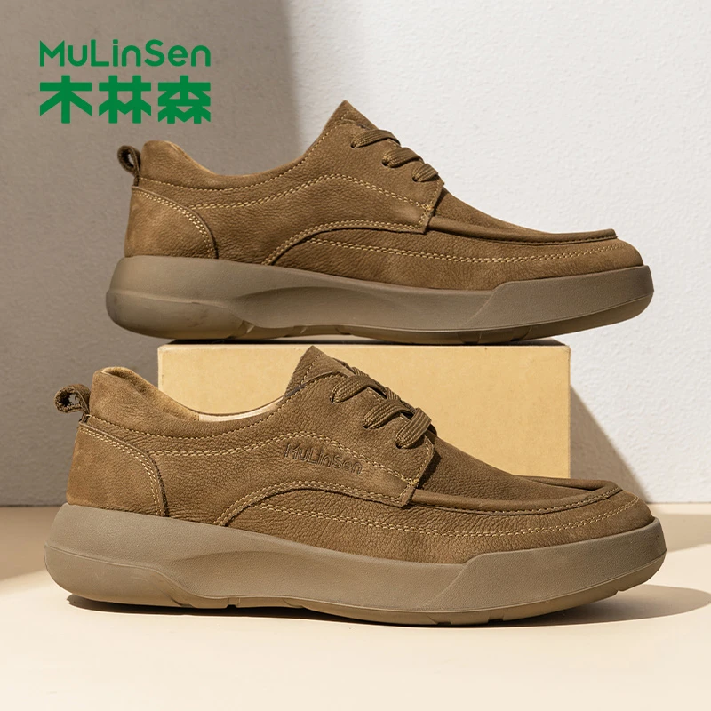 木林森休闲风平跟春秋休闲皮鞋休闲鞋真皮鞋子防滑男士百搭耐磨JB