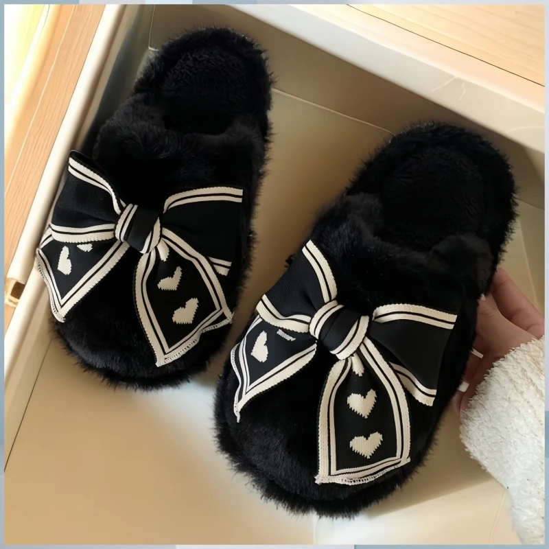 2026冬季新款ins时尚棉拖鞋女保暖毛绒家用韩系居家蝴蝶结棉拖鞋