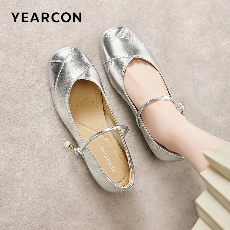 意尔康女鞋夏季新款百搭鞋子软底法式浅口真皮夏天穿裙子专用鞋子