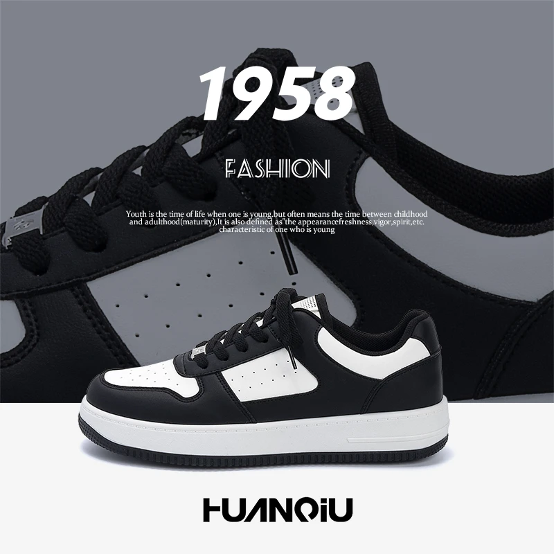 环球潮流板鞋男2025新款春季爆款黑白熊猫男鞋百搭厚底男士休闲鞋