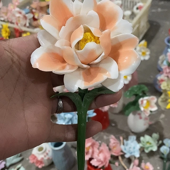 瓷片纯手工陶瓷花摆件瑕