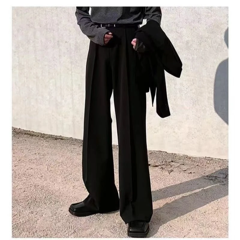 男士轻奢西装裤 重磅垂感微阔直筒裤通勤 宽松拖地长裤男 四季