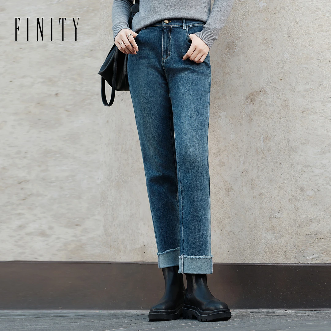 【粉丝专享】FINITY 新品直筒九分裤高腰时尚百搭修身 F21X6C12R5