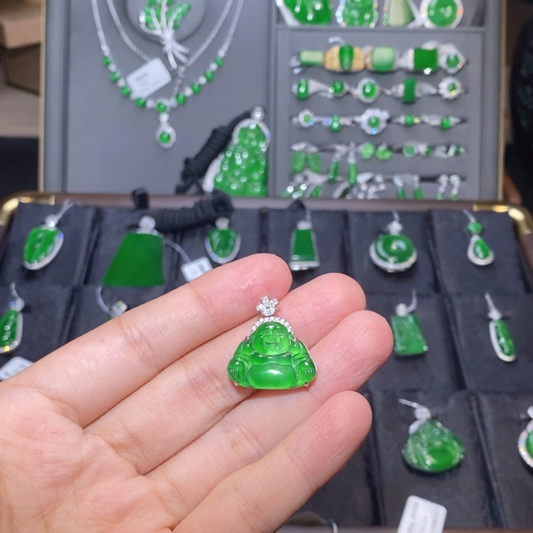 翡翠18K金镶嵌吊坠(不含链)佛公吊坠