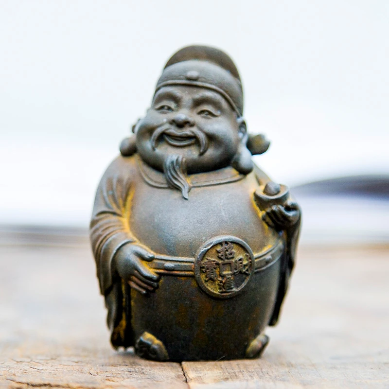 中式国风Q版铁锈文财神武财神人物仿铸铁桌面工艺品茶宠小摆件