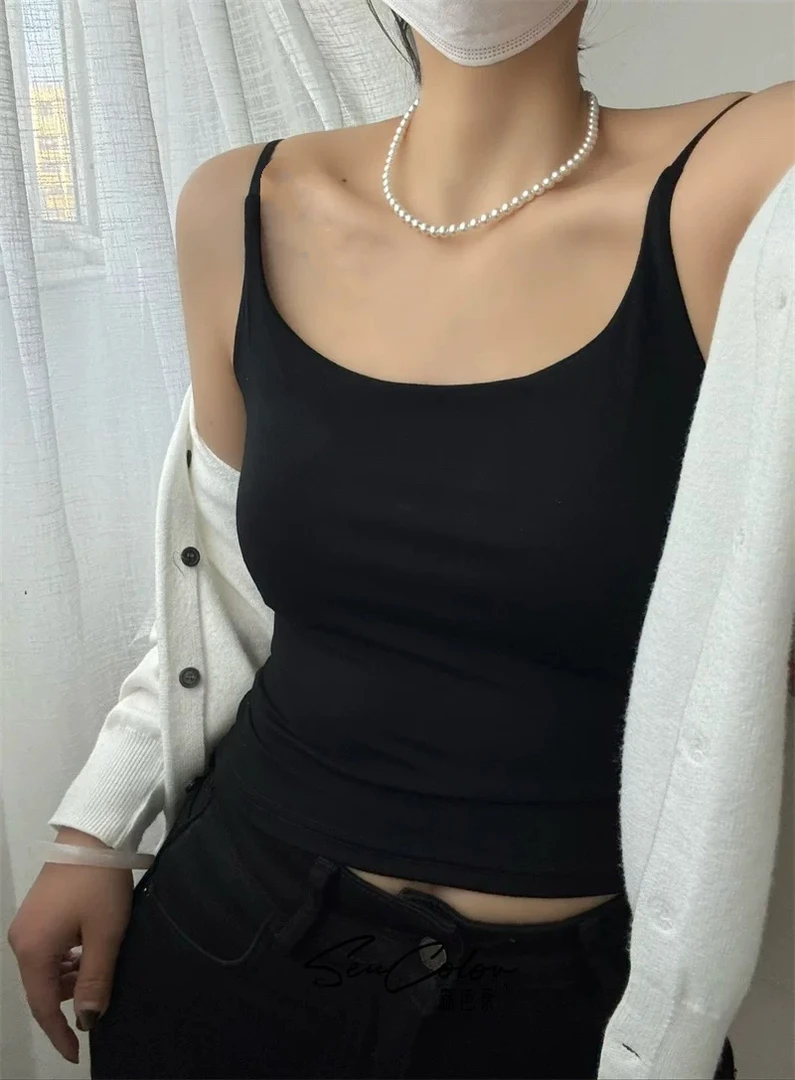 〔ONE一体美背〕辣妹百搭修身显瘦抹胸上衣固定杯胸垫一体吊带背心
