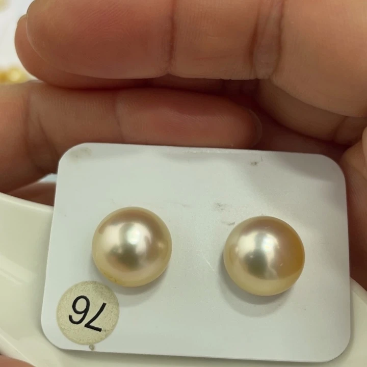 海水珍珠裸珠12.8mm炫彩干枯金对珠