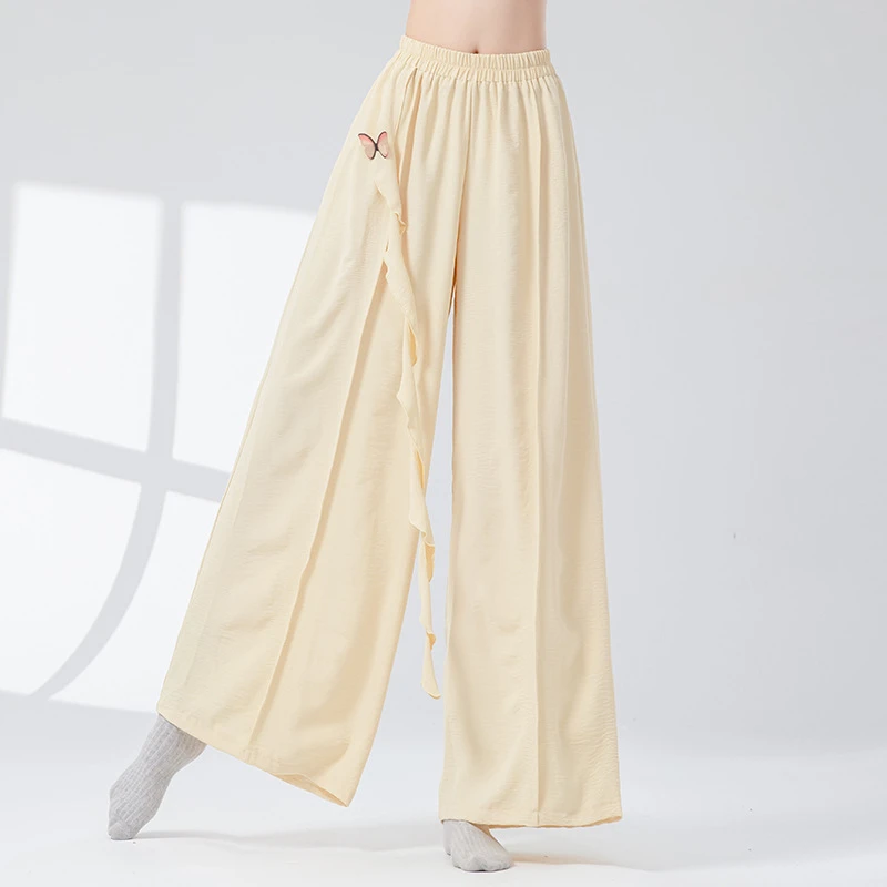 古典舞蹈裤女新款飘带高腰宽松阔腿直筒裤中国演出练功瑜伽裤