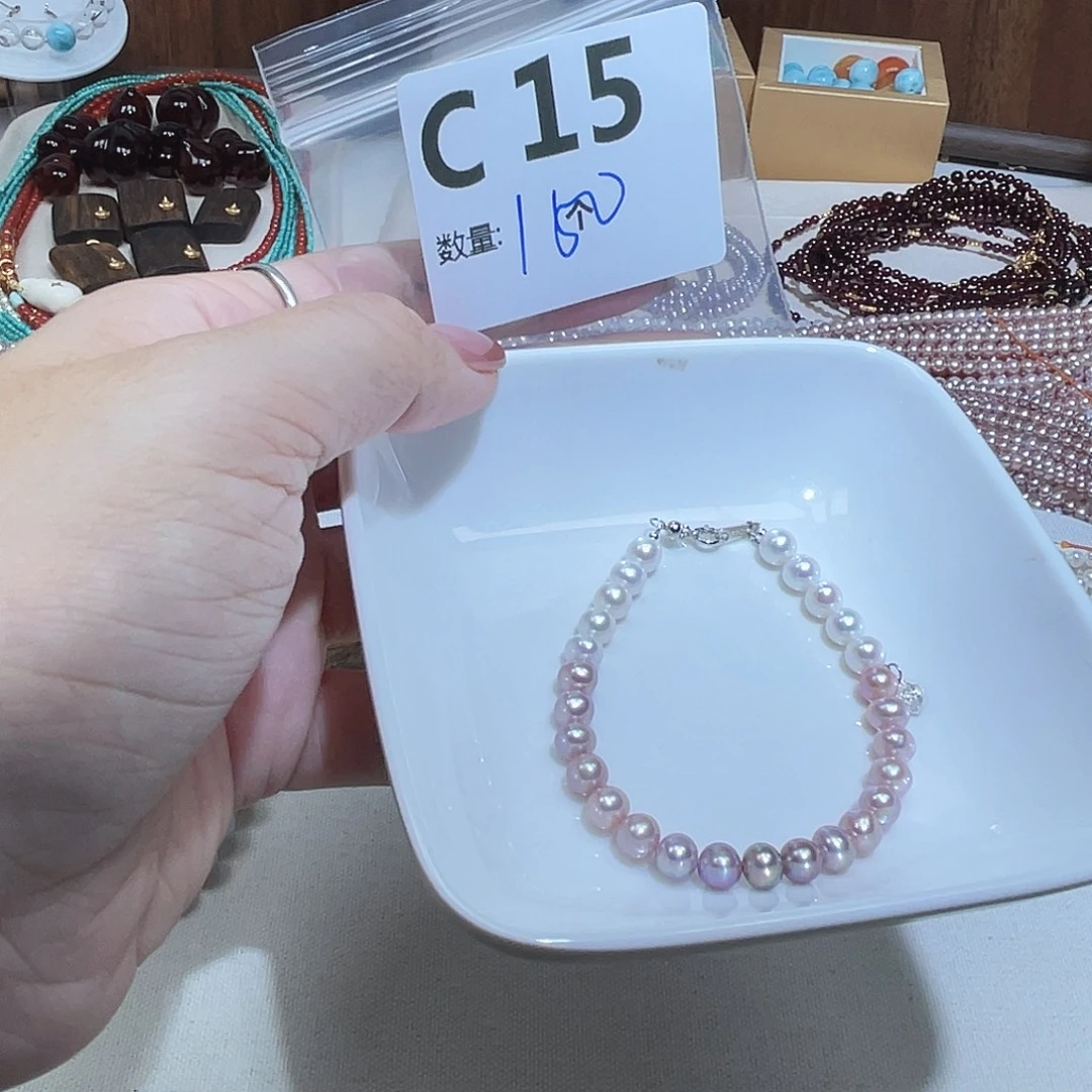 安***宝银S925镶嵌淡水珍珠珠宝奇石C15。